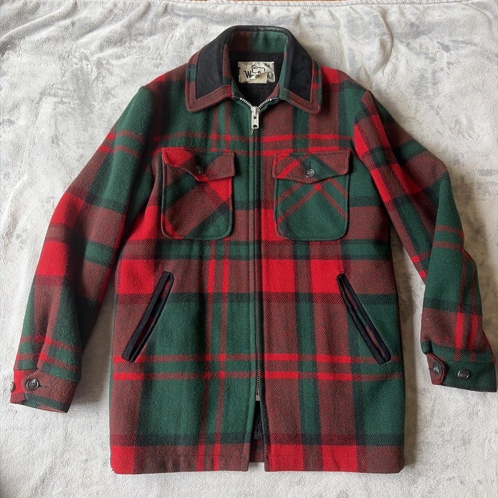 VTG 60s Woolrich Plaid Wool Jacket‎ Heavy Flannel Chore Coat Mens S Lined Rare